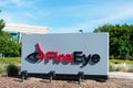 FireEye sign and logo is displayed near cybersecurity company campus Royalty Free Stock Photo