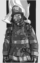 Stylized illustration print design of fire fighter in protective gear Royalty Free Stock Photo