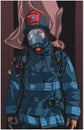 Stylized illustration print design of fire fighter in protective gear Royalty Free Stock Photo