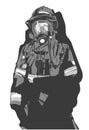 Stylized illustration print design of fire fighter in protective gear Royalty Free Stock Photo