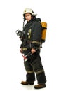 Firefighter with axe and oxygen balloon Royalty Free Stock Photo