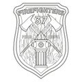 Firefighter Badge coloring page. Firefighter axes and hydrant on shield insignia