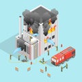 Firefighter and Building on Fire Concept 3d Isometric View. Vector Royalty Free Stock Photo