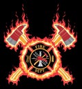 Firefighter Cross With Axes and Flames Royalty Free Stock Photo