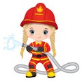 Firefighter Cute Little Girl with Fire Hose