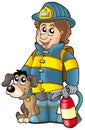 Firefighter with dog and extinguisher Royalty Free Stock Photo