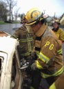 Firefighter drills on extrication of a car in Bladensburg, Maryland