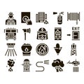 Firefighter Equipment Glyph Set Vector