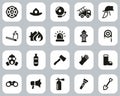 Firefighter & Firefighter Equipment Icons Black & White Flat Design Set Big Royalty Free Stock Photo