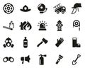 Firefighter & Firefighter Equipment Icons Black & White Set Big Royalty Free Stock Photo