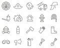 Firefighter & Firefighter Equipment Icons Black & White Thin Line Set Big Royalty Free Stock Photo