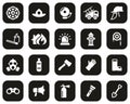 Firefighter & Firefighter Equipment Icons White On Black Flat Design Set Big Royalty Free Stock Photo