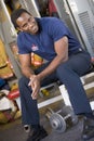 Firefighter in the fire station locker room Royalty Free Stock Photo