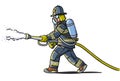 Firefighter or fireman with a fire hose.