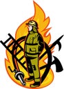 Firefighter fireman standing fire Royalty Free Stock Photo