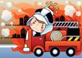 firefighter with firetruck. Vector illustration decorative design