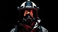 Firefighter in full gear. Reflection of fire on visor Royalty Free Stock Photo