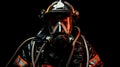 Firefighter in full gear. Reflection of fire on visor Royalty Free Stock Photo