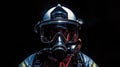 Firefighter in full gear. Reflection of fire on visor Royalty Free Stock Photo