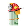 Firefighter hat on roll of money Royalty Free Stock Photo