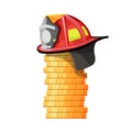 Firefighter hat on stack of coins Royalty Free Stock Photo