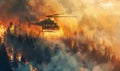 Firefighter helicopter extinguishes forest fire Royalty Free Stock Photo