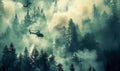 Firefighter helicopter extinguishes forest fire Royalty Free Stock Photo