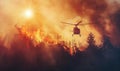 Firefighter helicopter extinguishes forest fire Royalty Free Stock Photo