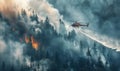 Firefighter helicopter extinguishes forest fire Royalty Free Stock Photo