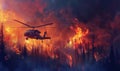 Firefighter helicopter extinguishes forest fire Royalty Free Stock Photo