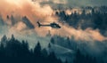 Firefighter helicopter extinguishes forest fire Royalty Free Stock Photo