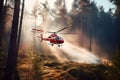 Firefighter helicopter extinguishes forest fire. Generative AI illustration Royalty Free Stock Photo