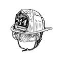 Firefighter helmet,  gravure style ink drawing illustration isolated Royalty Free Stock Photo