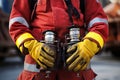 firefighter Holding Fire Extinguisher - Safety Precautions and Fire Prevention Concept