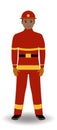 Firefighter isolated on a white background. Character in uniform