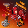 Firefighter Isometric Composition