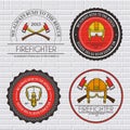 Firefighter label template of emblem element for your product or design, web and mobile applications with text. Vector