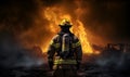 firefighter is looking at conflagration fire, generative ai Royalty Free Stock Photo