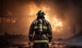 firefighter is looking at conflagration fire, generative ai Royalty Free Stock Photo