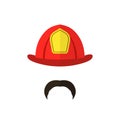 Firefighter with mustache wearing helmet. Men icon isolated on white background.