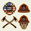 Firefighter objects set of vector elements in colored style