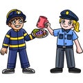 Firefighter and Policewoman Cartoon Clipart