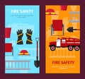 Firefighter Profession Equipment and Tools Banner Vecrtical Set. Vector Royalty Free Stock Photo