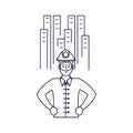 firefighter professional with cityscape isolated icon