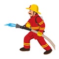 Firefighter puts out fire with hose. Royalty Free Stock Photo