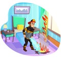 Firefighter, Putting Out Fire Hotbed in Bedroom Royalty Free Stock Photo