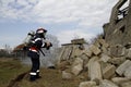 Firefighter rescuer searching for victims Royalty Free Stock Photo