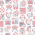 Firefighter seamless pattern with thin line icons