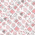 Firefighter seamless pattern with thin line icons