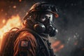 Firefighter searching for possible survives. Generative AI